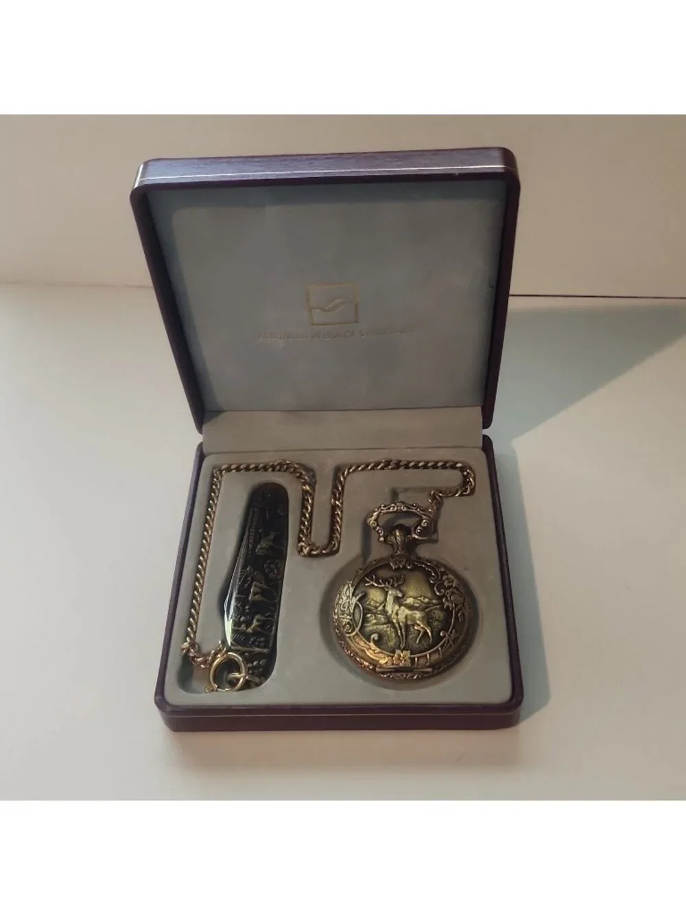 Vintage Lawrence's Pocket Watch & Kn*fe Set Germany/USA  Whitetail Deer Hunting